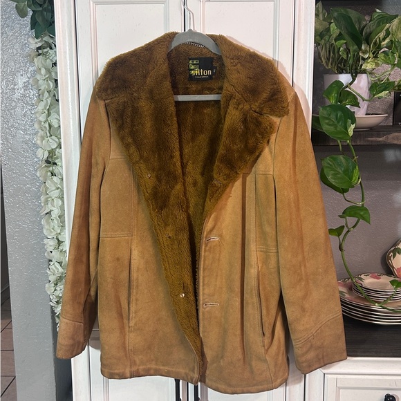 Vintage Silton California Brown Suede Men's Fur Coat Size 40 - Picture 1 of 11